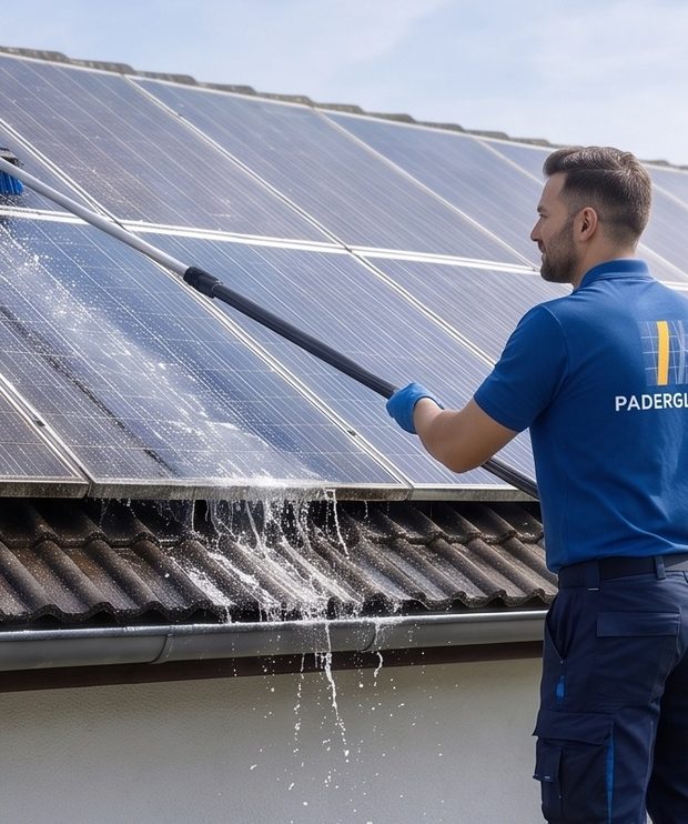 PV Reinigung: entmineralisiertes Wasser läuft rückstandsfrei vom Solarmodul ab